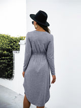 Women's Solid Color Drawstring Waist Midi Dress