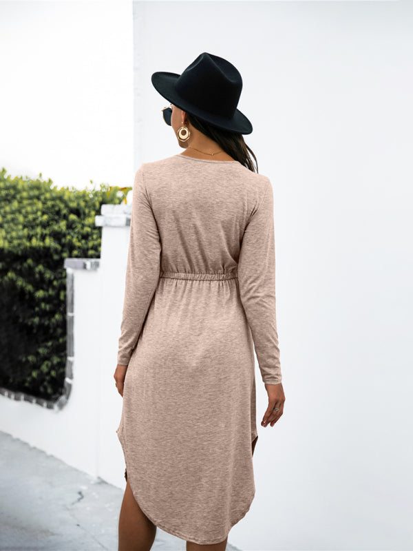 Women's Solid Color Drawstring Waist Midi Dress
