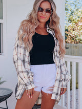 New checkered long-sleeved shirt Hip-covering loose cardigan All-match shirt