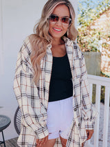 New checkered long-sleeved shirt Hip-covering loose cardigan All-match shirt