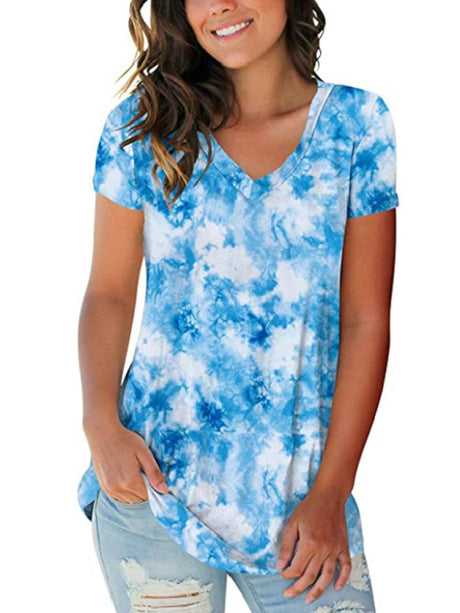 Women's Tie Dye V Neck Short Sleeve T-shirt