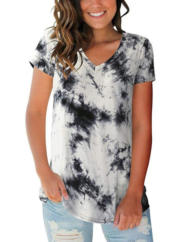 Women's Tie Dye V Neck Short Sleeve T-shirt