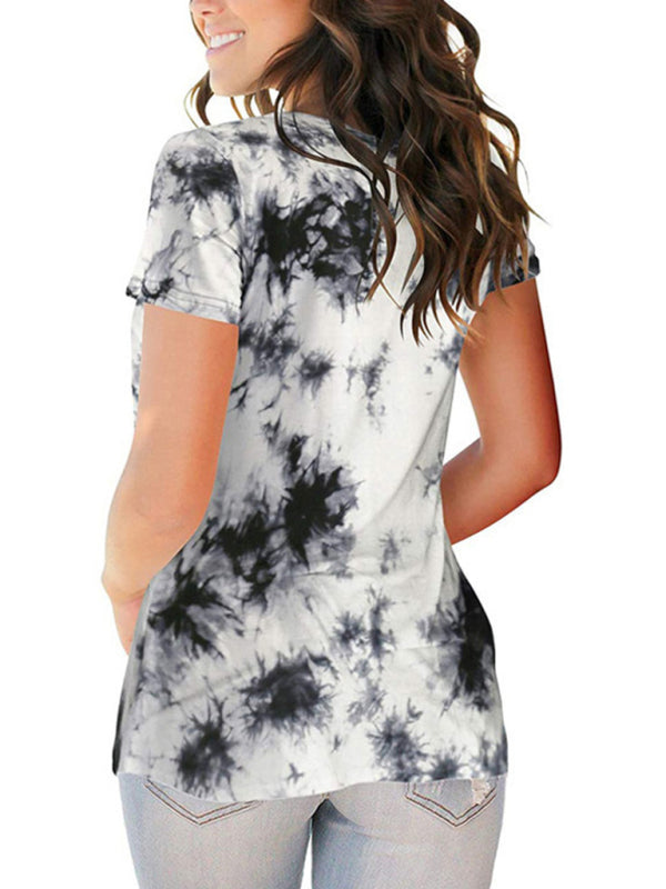 Women's Tie Dye V Neck Short Sleeve T-shirt
