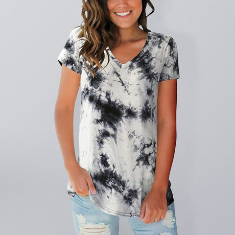 Women's Tie Dye V Neck Short Sleeve T-shirt