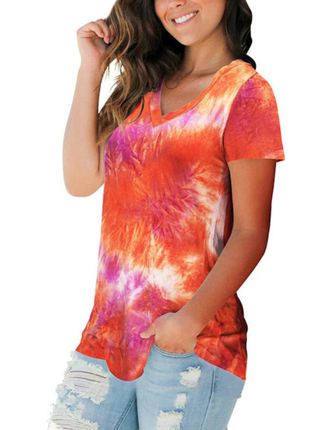 Women's Tie Dye V Neck Short Sleeve T-shirt