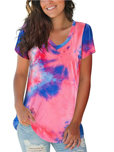 Women's Tie Dye V Neck Short Sleeve T-shirt