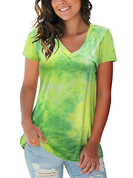 Women's Tie Dye V Neck Short Sleeve T-shirt