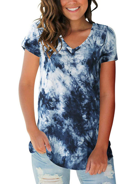 Women's Tie Dye V Neck Short Sleeve T-shirt