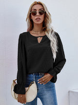 Women's Solid Color Clip Dot Front Keyhole Top