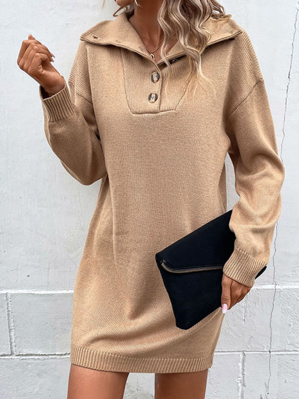 Women's Solid Color Envelope Button Neck Sheath Sweater Dress