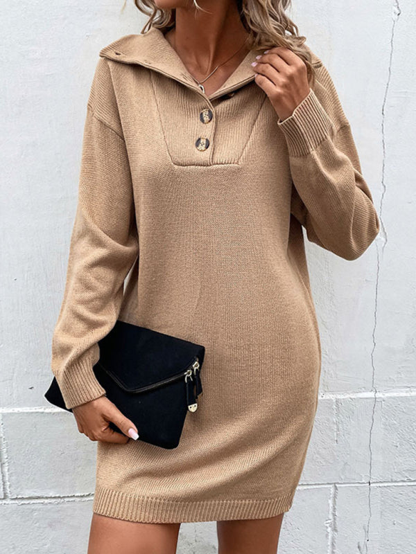 Women's Solid Color Envelope Button Neck Sheath Sweater Dress