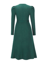 Women's Crew Neck Ruffle Cable Knit Sweater Midi Dress