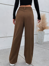 Women's Solid Color High Waist Button Fly Wide Leg Trousers