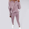 Women's Solid Color Button Front Sweatshirt And Joggers Set