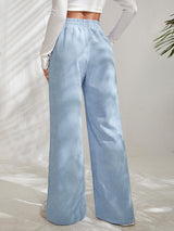 Women's Solid Color Elastic Waistband Corduroy Wide Leg Slit Trousers