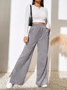Women's Solid Color Elastic Waistband Corduroy Wide Leg Slit Trousers