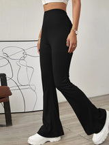 Women's Solid Color High Waist Flare Knit Pants