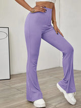Women's Solid Color High Waist Flare Knit Pants