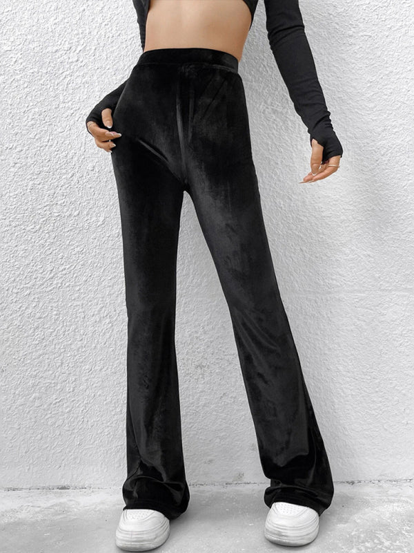 Women's Solid Color High Waist Velvet Flare Leggings