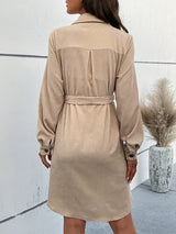 Women's Solid Color Long Sleeve Corduroy Shirtdress