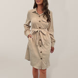 Women's Solid Color Long Sleeve Corduroy Shirtdress