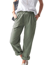 New style solid color casual elastic high waist straight trousers women