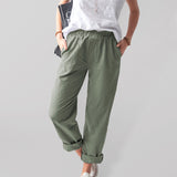 New style solid color casual elastic high waist straight trousers women