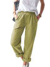 New style solid color casual elastic high waist straight trousers women