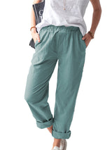New style solid color casual elastic high waist straight trousers women