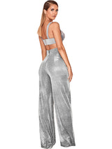 Hot Silver Wide Leg Pants High Waist Straight Ladies Casual Pants