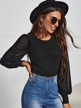Women's Solid Color Mesh Sleeve Blouse