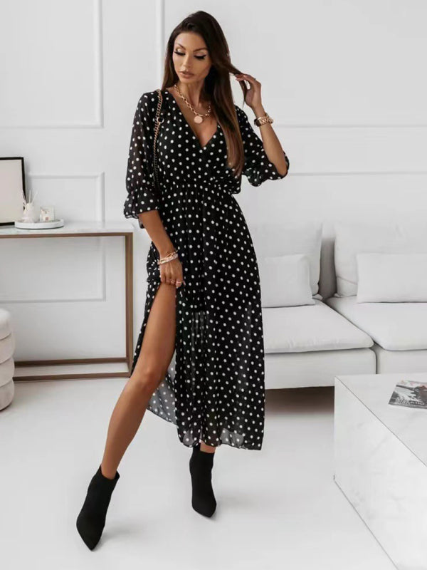 Women's Floral-print V-neck Long-sleeve Midi Dress