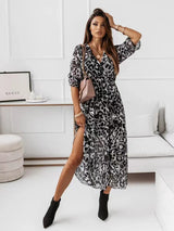 Women's Floral-print V-neck Long-sleeve Midi Dress
