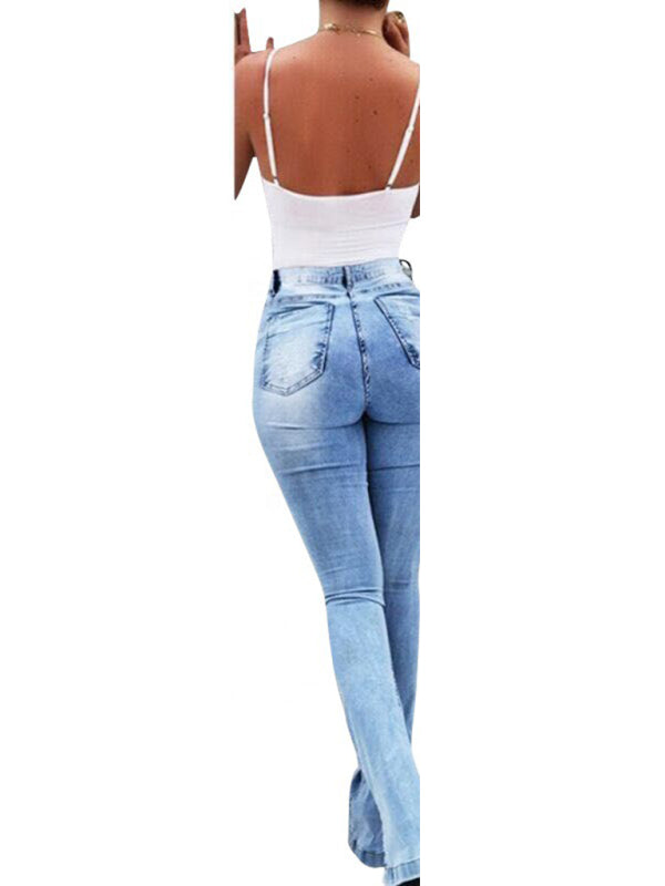 Women's High Waist Slit Hem Flare Jeans