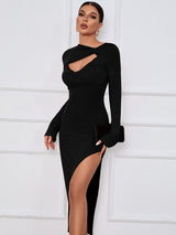 Women's Solid Color Twist Cutout High Slit Maxi Dress