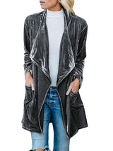 Women's Solid Color Open Front Velvet Blazer