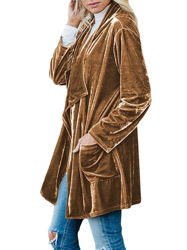 Women's Solid Color Open Front Velvet Blazer