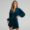 Women's Long Sleeve Velvet Mini Shirt Dress