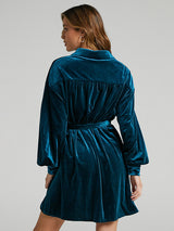 Women's Long Sleeve Velvet Mini Shirt Dress