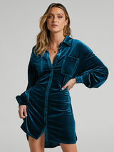 Women's Long Sleeve Velvet Mini Shirt Dress