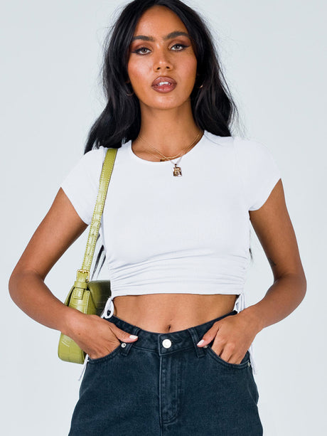 Women's Solid Color Ruched Side Crop T-shirt