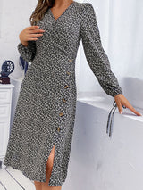 Women's Floral Print Puff Sleeves With Tie Faux Wrap A-line Midi Dress