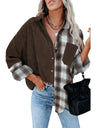 Women's Mixed Plaid And Corduroy Buttoned Top