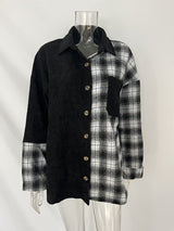 Women's Mixed Plaid And Corduroy Buttoned Top