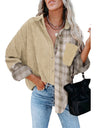 Women's Mixed Plaid And Corduroy Buttoned Top