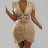 Women's Solid Color Wrap Cut-out Tie Mini Dress