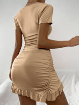 Women's Solid Color Wrap Cut-out Tie Mini Dress