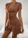 Women's Solid Color Wrap Cut-out Tie Mini Dress