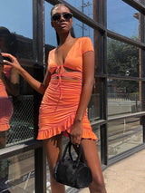 Women's Solid Color Wrap Cut-out Tie Mini Dress