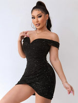 Women's Off-the-shoulder Ruched Sheath Mini-dress